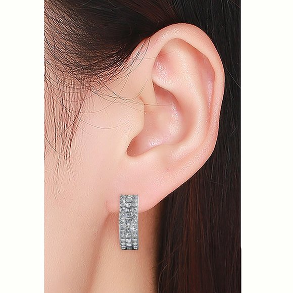 Triple Diamond Hoop Earrings Swarovski Crystals - Picture 3 of 6